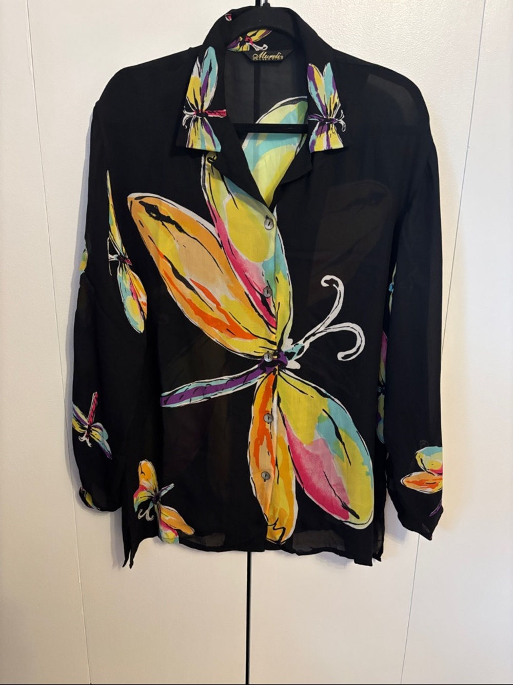 Silk Black Butterfly Print Blouse